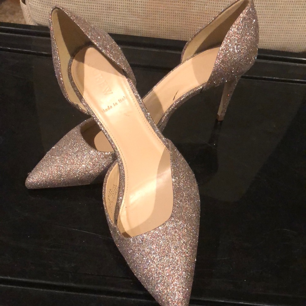 J Crew Champagne Glitter Heels